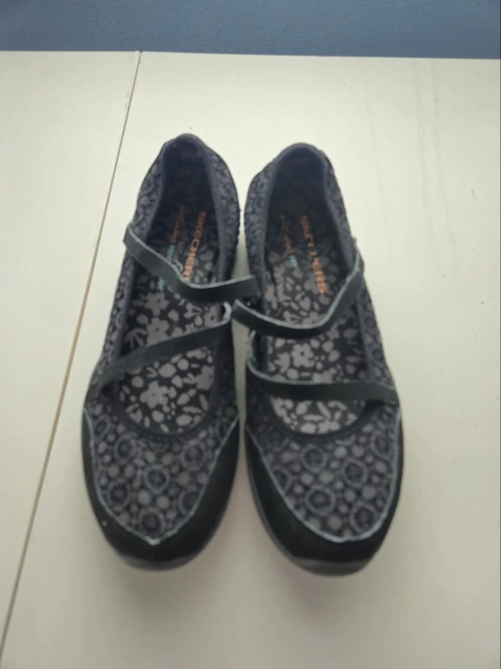 Skechers Women’s Black Floral Mary Jane Flats